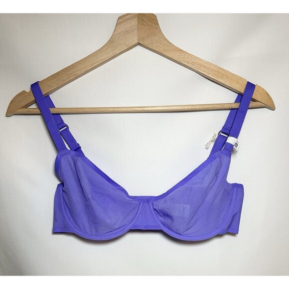 AERIE SMOOTHEZ Sheer Mesh Unlined Underwired Purple Balconette Bra‎ 36D NWT - Picture 1 of 6